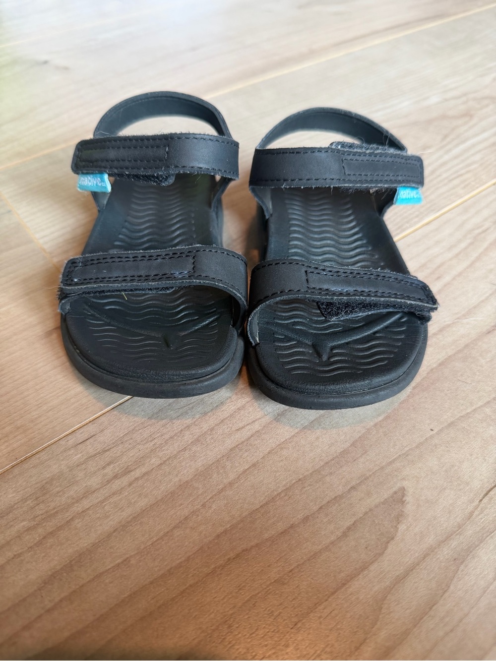 Native Black Kids Sandals with Blue Tabs